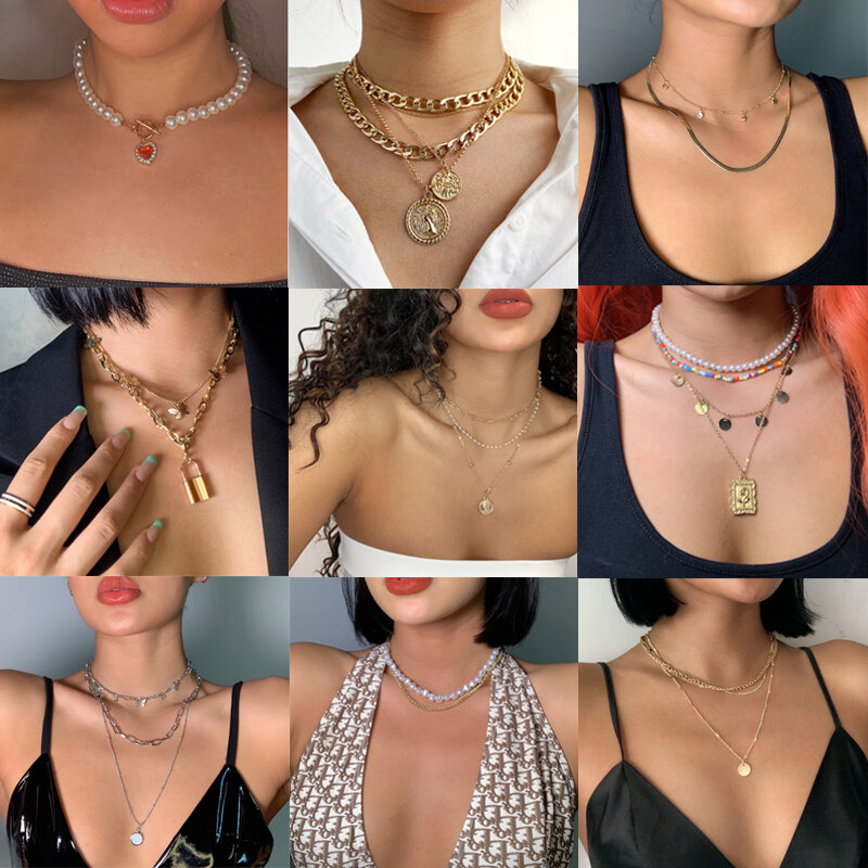 17KM moda asimmetrica collana di blocco per le donne Twist oro argento colore grosso blocco spesso girocollo catena collane gioielli per feste
