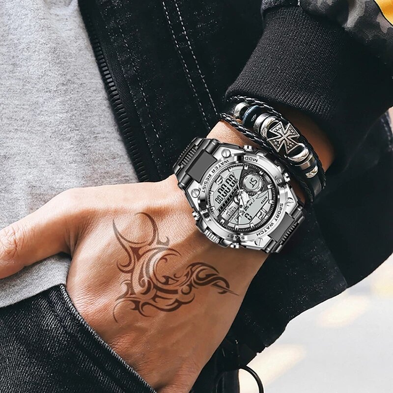 Relogio Masculino 2021 LIGE Sport mężczyźni cyfrowy zegarek kwarcowy kreatywny nurkowanie zegarki mężczyźni wodoodporny zegarek z budzikiem podwójny zegar z wyświetlaczem