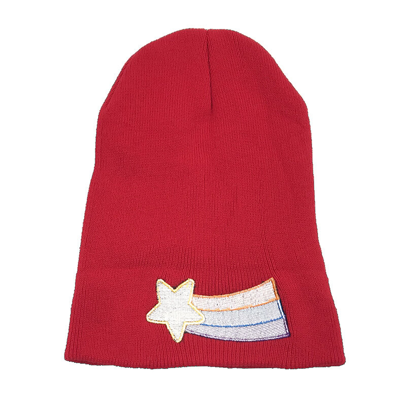 Zima moda Rainbow Pentagram gwiazda wzór haftu pani Doudou czapka zimowa odzież Trend akcesoria z ciepłe czapka robiona na drutach