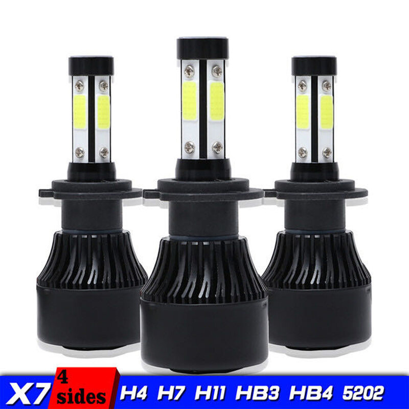 Nouvelles ampoules de phares de voiture LED, 4 côtés, 3000K 6000K 8000K 100W 16000lm 9005 9006 H11 H4 H7 Auto HB3 HB4 9007 HB5