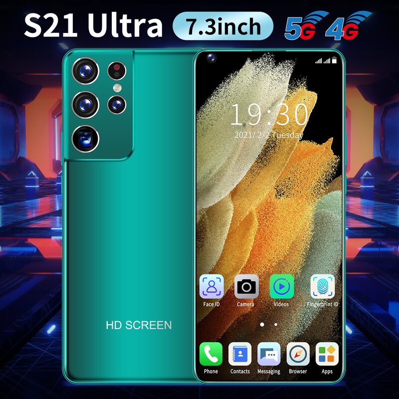 Vendita calda S21 Ultra 5G Network 256/512GB sblocco impronte digitali android 10 cellulare Global 7.3 pollici Face ID 1440*3220 smartphone