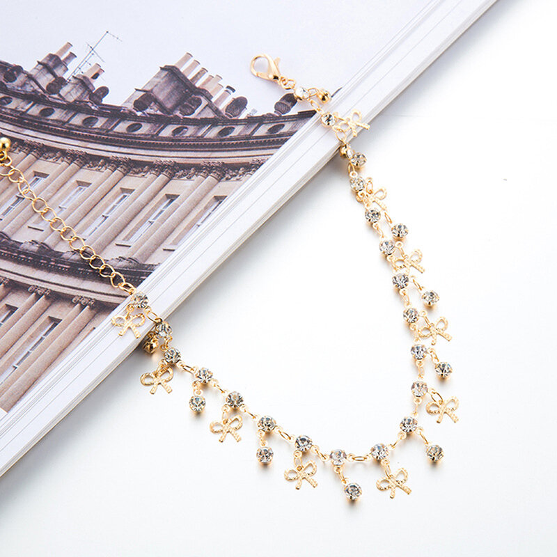 Fashion Crystal Pesona Pergelangan Kaki Rhinestone Ikatan Simpul Liontin Gelang Kaki Rantai Gelang Kaki Sandal Perhiasan