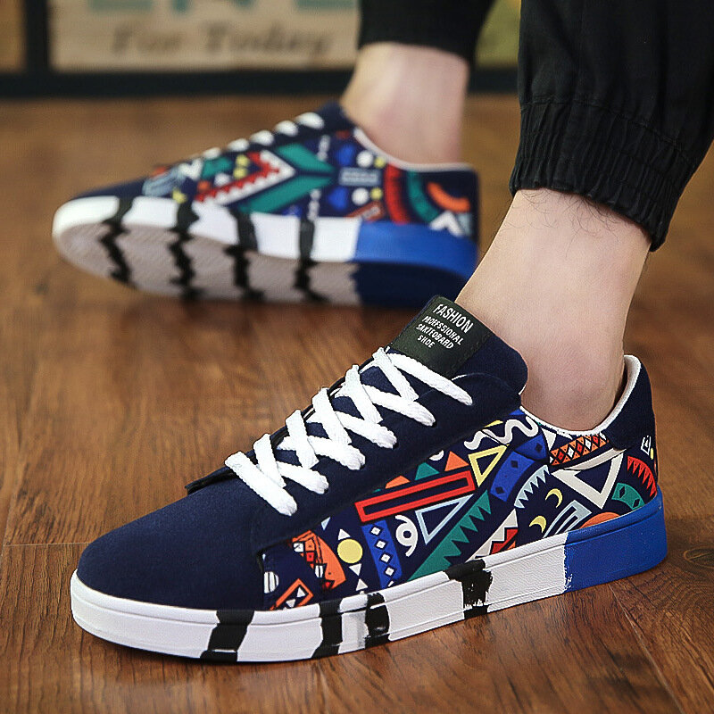 DOGNTNR Graffiti Men's Shoes Winter New Vulcanized Shoes Casual Canvas Sports Shoes Printing Students Running Shoes Tennis Men