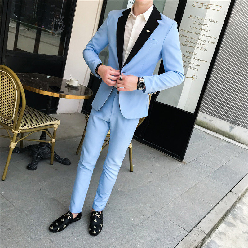 Fato xadrez cinza masculino, jaqueta e calça de peito único, blazers estilo  inglês para fumar, traje de negócio bonito, ternos masculinos, 2 peças