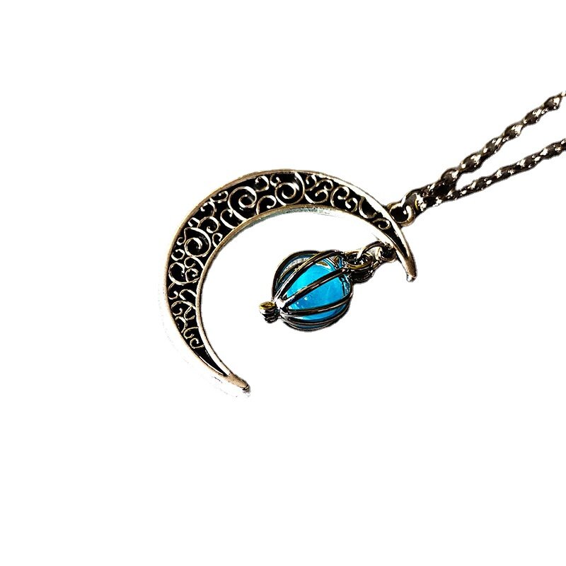 New Halloween Ghost and Charm Hollow Moon Necklace Love Birdcage Luminous Bead Pendant Short Necklace Wholesale  Goth