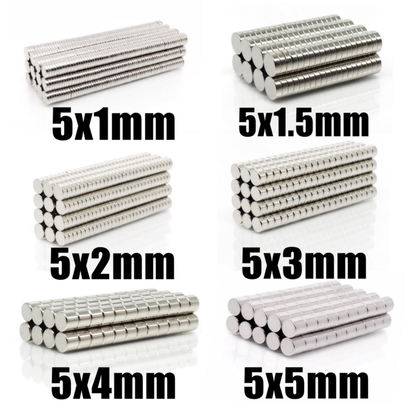 100~500Pcs N35 Round Magnet 5x1 5x1.5 5x2 5x3 5x4 5x5 Neodymium Magnet Permanent NdFeB Super Strong Powerful Magnets 5*1 5*2 5*3