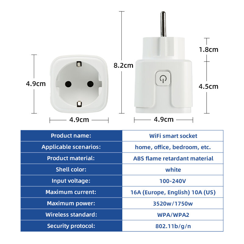 Herepow-WiFi 스마트 플러그, 유럽 미국 영국 어댑터, 무선 원격 음성 제어 전력 에너지 모니터 콘센트, 알렉사 구글용 시간 소켓