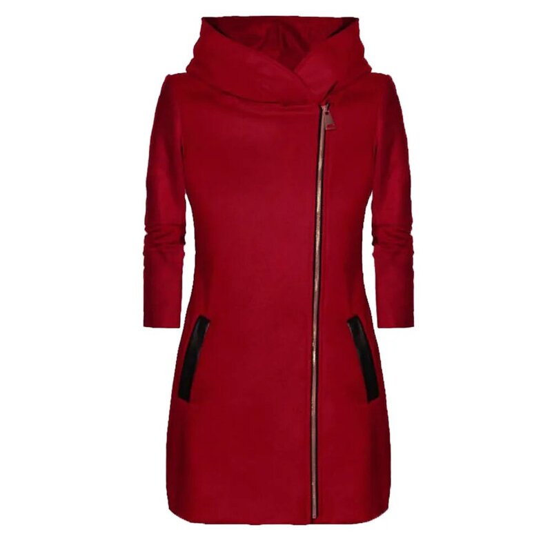 Manteau à manches longues à capuche pour femme, couleur unie, fermeture éclair, vêtement d'extérieur, grande taille, collection automne hiver