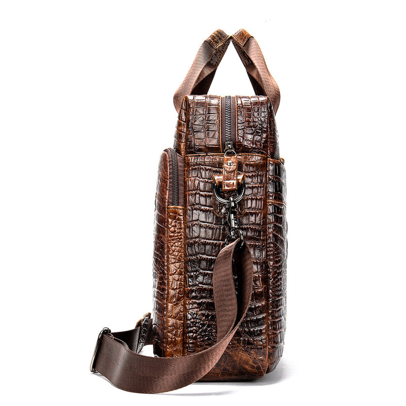 Saco de maleta de couro genuíno crocodilo padrão ombro grande capacidade mensageiro sacos negócios escritório portátil bolsa