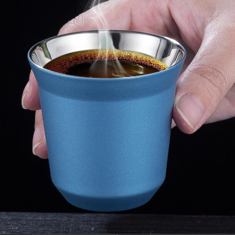 80ml de parede dupla de aço inoxidável copo de café espresso pixie da isolação do copo de café da cápsula forma bonito thermo copo canecas de café
