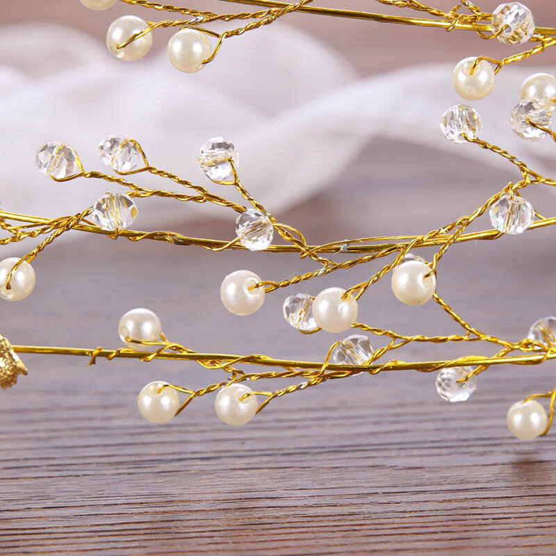 Moda coreano ouro cristal simulado pérola faixa de cabelo hoop noiva casamento hairband jóias tiara coroa diadema