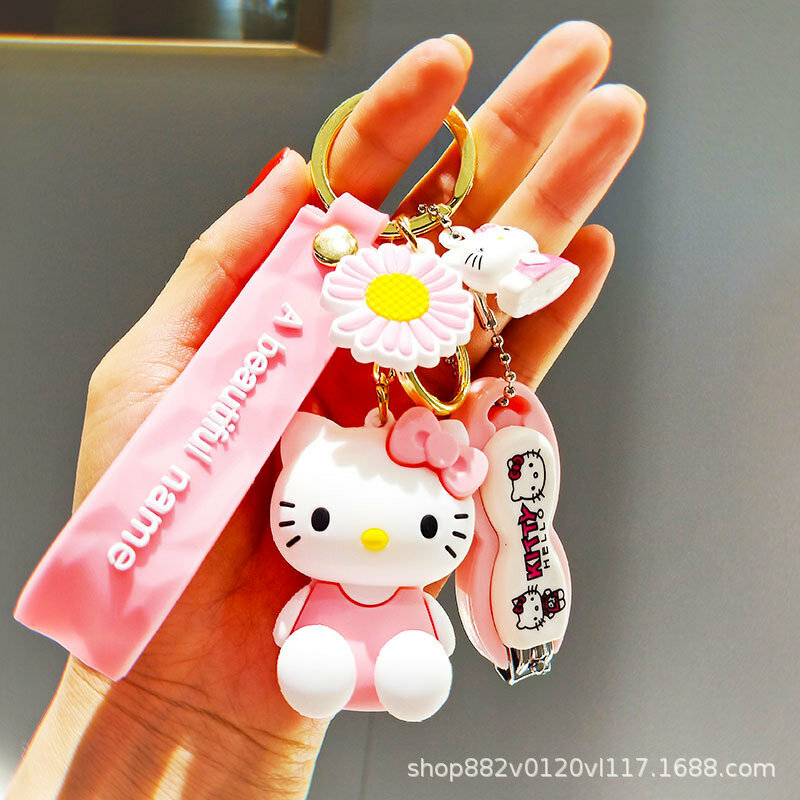 2021 New Japanese Cartoon Cat Keychain Bell Nail Clipper Hair Ball 3D Resin KT Series Ladies Bag Car Key Pendant Charm Gift