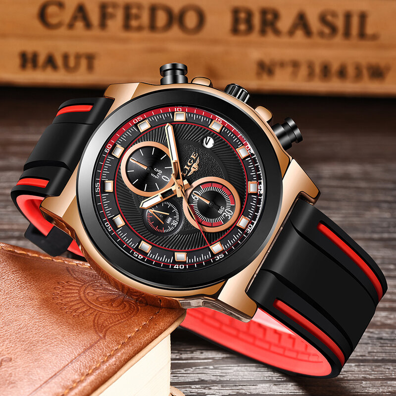 Мужские часы Спортивные Светящиеся Хронограф КОЖА водонепроницаемые Лидирующий бренд LIGE Модные Роскошные Кварцевые часы Relogio Masculino 2020