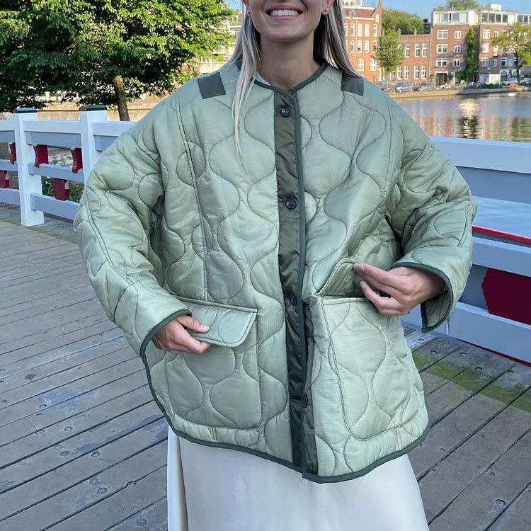 Vestido de algodón de manga larga de malla para mujer, abrigo de algodón con decoración de bolsillo de un solo pecho, novedad de otoño 2021