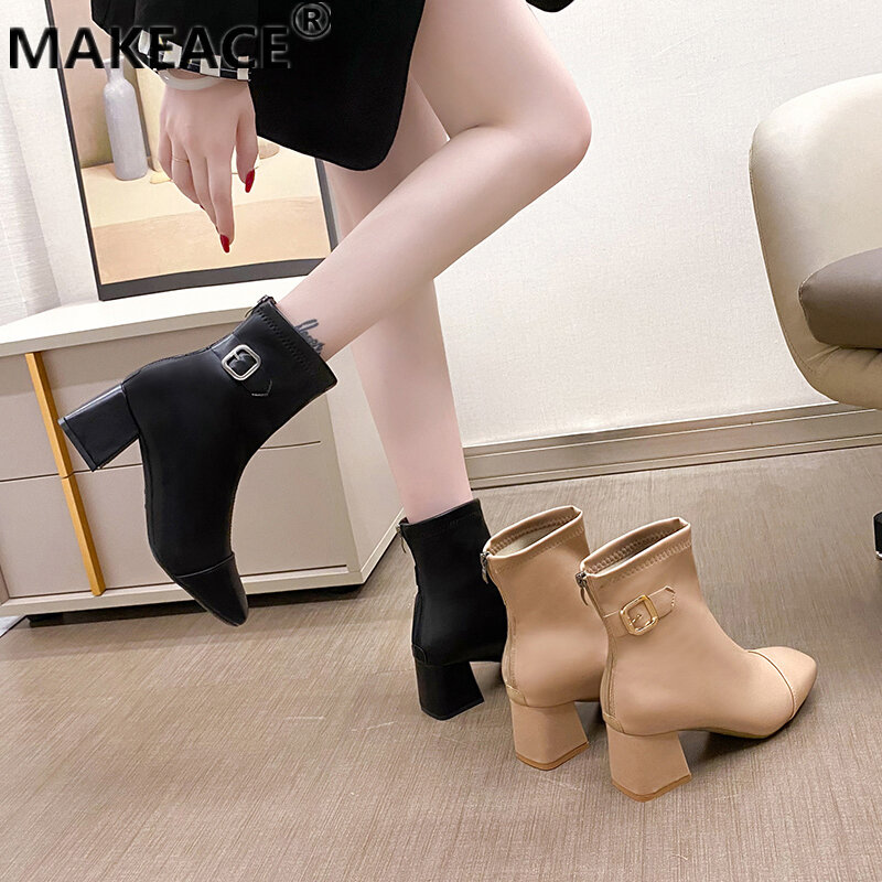 Women's ankle boots Fashion fall leather fashion boots Platform boots 2021 new rear zipper closed foot bare boots Leisure shoes