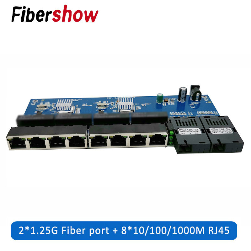 10/100/1000m gigabit ethernet switch fibra óptica conversor de mídia pcba 8 rj45 utp e 2 sc fibra porto placa pcb 3km 6 peças