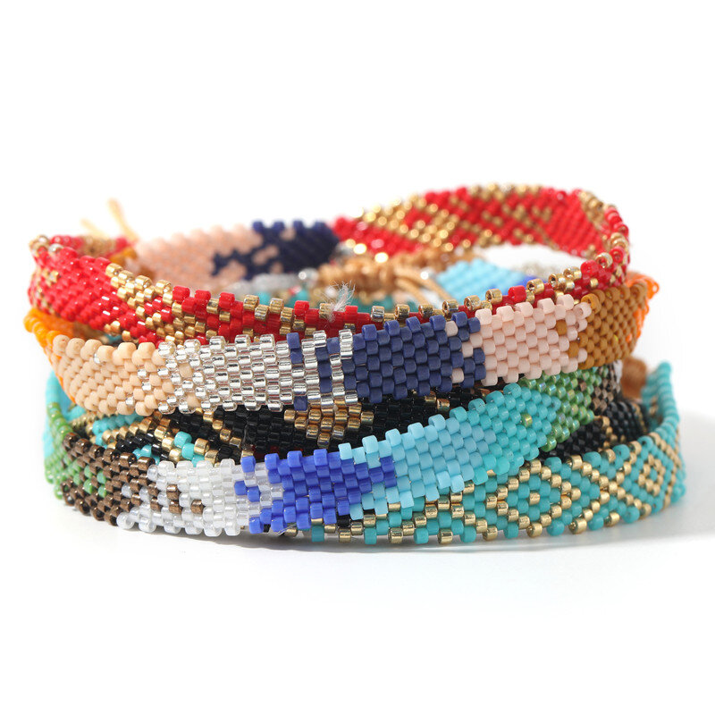 Rttooas Luxury Rainbow Miyuki Seed Bead Anklet for Women Summer Bracelet on The Leg Striped Friendship Anklet Fashion Jewelry