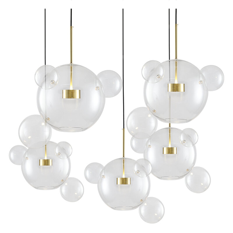 Modern Mouse LED Bubbles Ball Pendant Lights Glass Lustre Luminaria Clear Hanging Lamp for Living Room Bedroom Restaurant Decor
