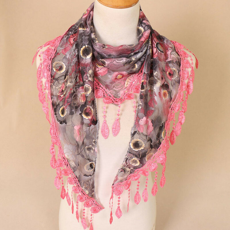 Весенне-осенний хлопковый кружевной шарф с бахромой и цветочным принтом Снуд шарф шарфы на шею Модный теплый ажурный шарф шаль шарфы