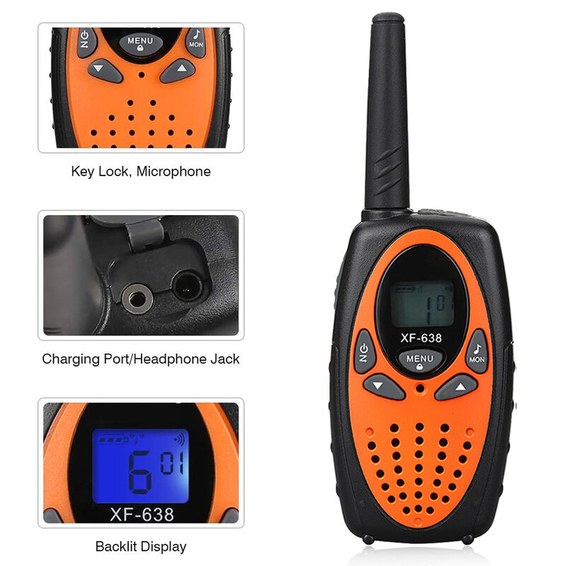 Walkie-talkie portátil para eua e ue, 2 peças, walkie-talkie xf 638, bidirecional, uhf, 462-467mhz e 446mhz