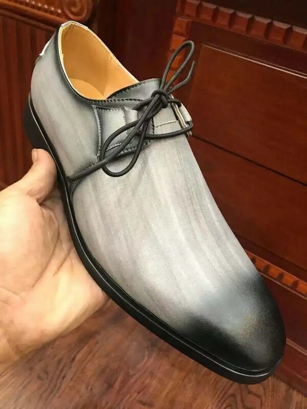 Pria Gaun Sepatu Kulit Pu Renda Terbaru Fashion Sepatu Kasual Retro Klasik Bisnis Sepatu Zapatos De Hombre AG004