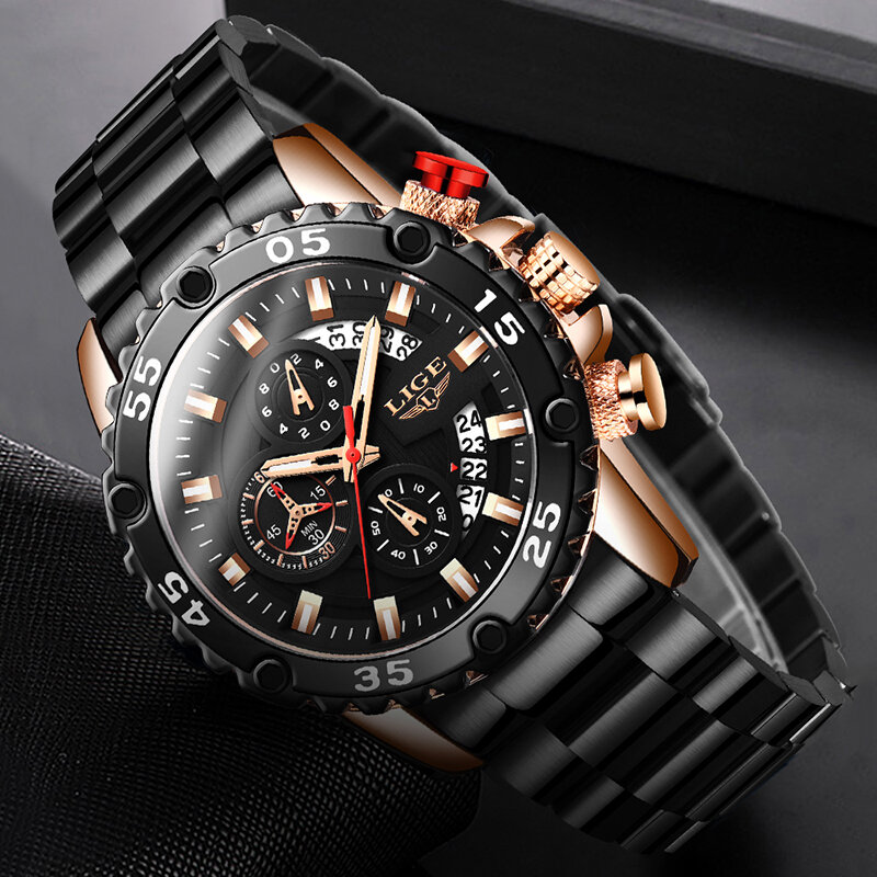 Zegarek męski relógio masculino topo de luxo marca lige à prova dwaterproof água relógios quartzo masculino data cronógrafo relógio masculino relogios masculino 2020