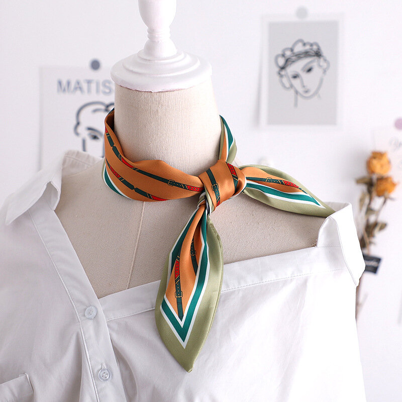 Foulard de luxe en soie pour femmes, foulard de marque, décoration de poignée, ruban, cravate, bracelet, écharpe de cou, châle J4