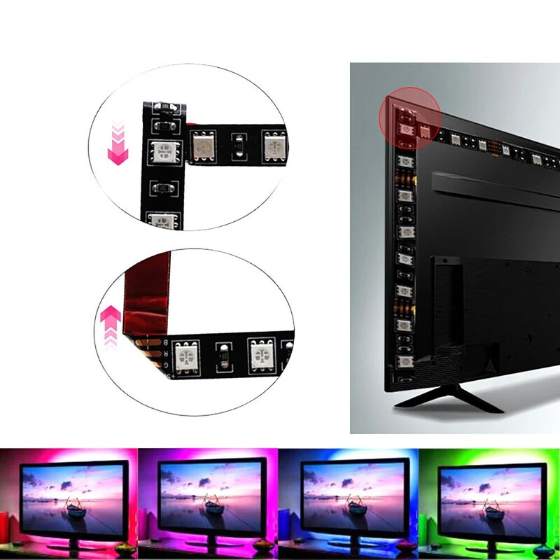 TV 백라이트 블루투스 USB RGB LED 테이프 조명 1m 2M 3M 4M 5m SMD 5050 유연한 USB DC 5V 리본 다이오드 RGB LED 스트립 장식 램프