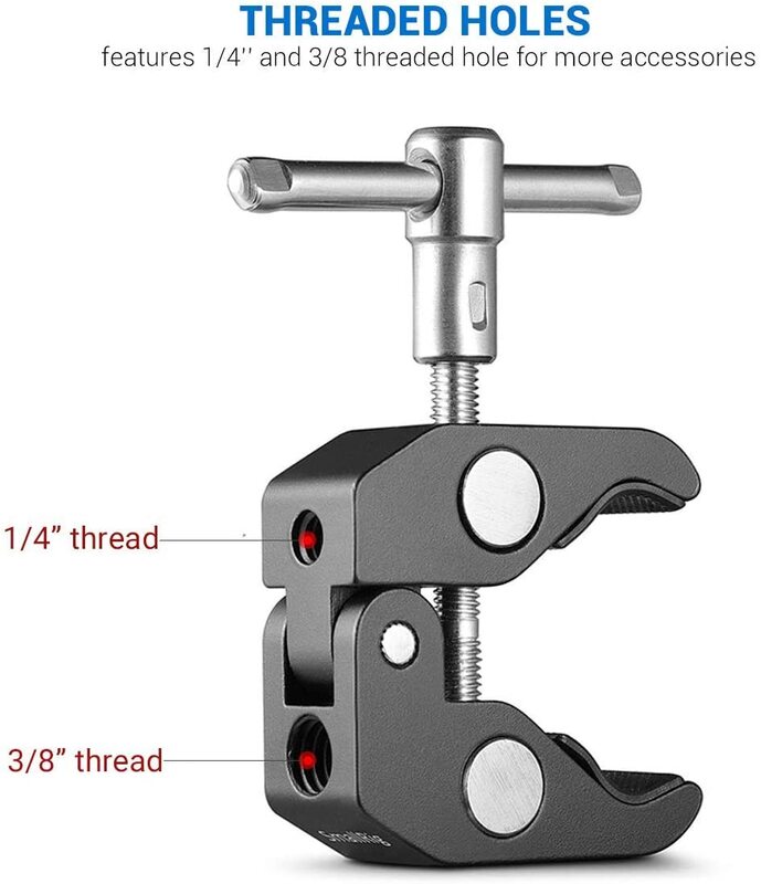 Суперзажим SmallRig с резьбой 1/4 и 3/8 (2 шт. в упаковке) для стержней 15-44 мм/камер/фонарей/зонтов/крючков/полок-2058