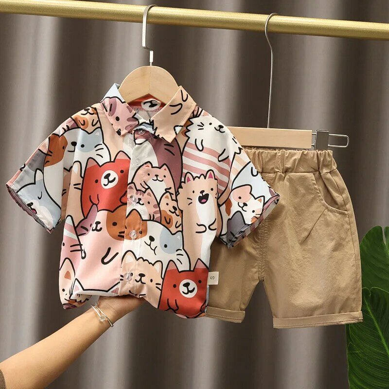 الفتيان الصيف مجموعات الكورية نمط طفل لطيف الكرتون قمصان + السراويل 2 قطعة ملابس الأطفال عطلة ملابس بوتيك غير رسمية