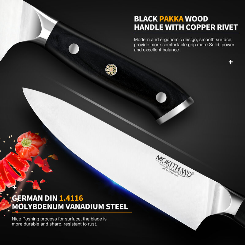 Juego de cuchillos de cocina japoneses, utensilios afilados hechos a mano de acero al carbono, artículo de 8 pulgadas, Santoku, Alemania, 144116