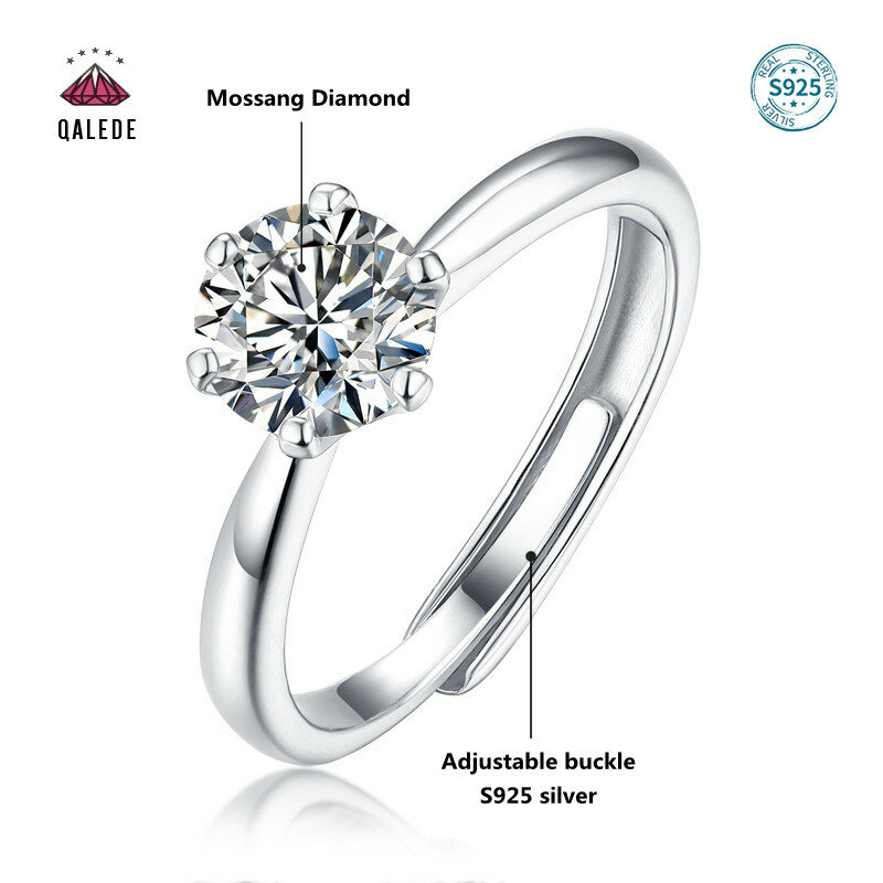 Qalede anéis femininos s925 prata incrustada d cor moissanite anel de alta qualidade casal ao vivo fivela anéis presente do feriado