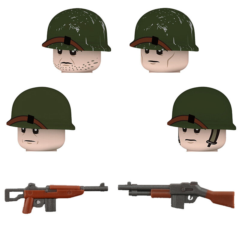 Bonecos de brinquedo da segunda guerra mundial, inclui blocos de construção tipo militar eua, soldado americano, armas para capacete