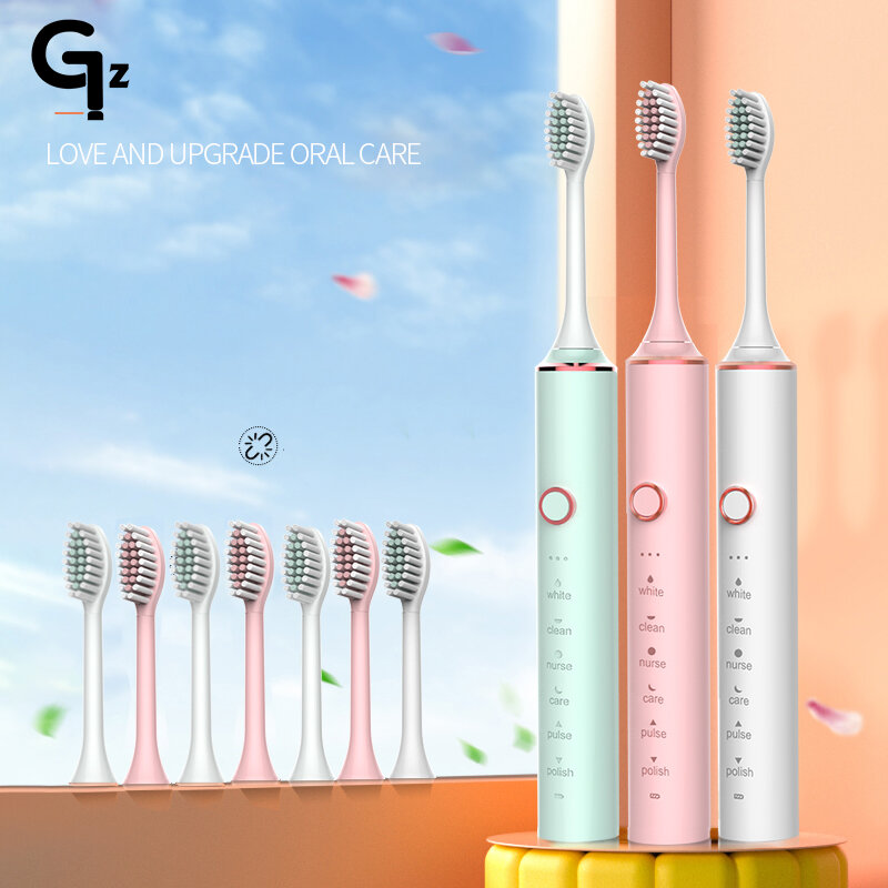 Gezhou n100-成人用電動歯ブラシ,自動および充電式,16ヘッドの交換用アクセサリ,ipx7
