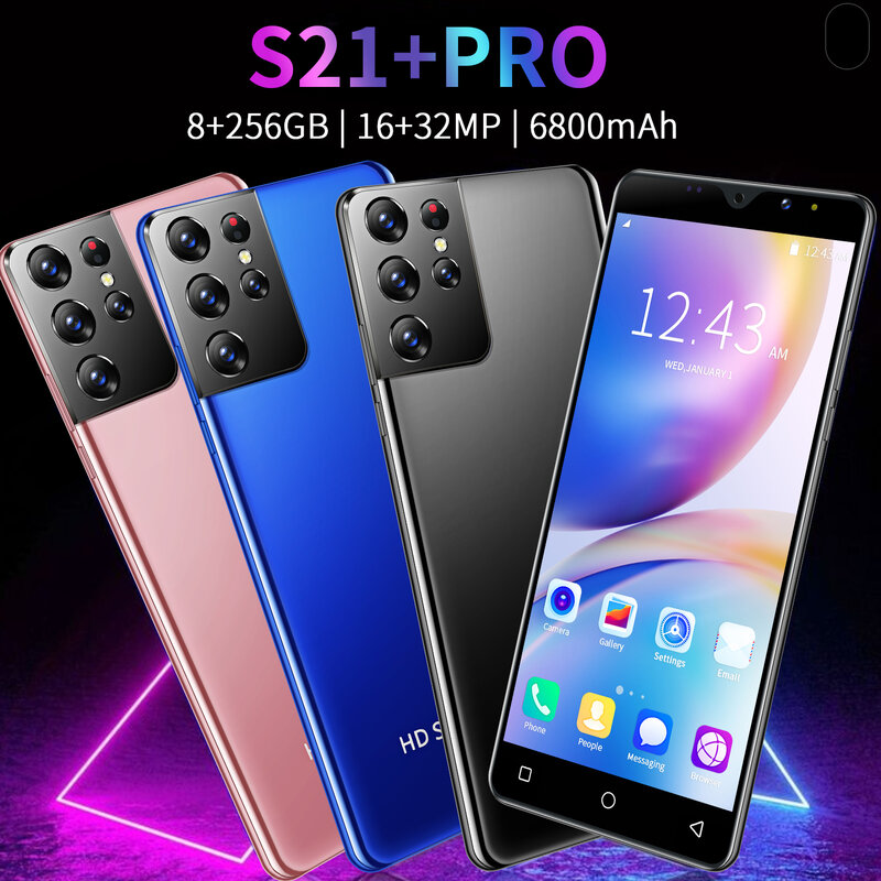 Global Version Samsum S21 + Pro 6.3 "Snapdragon 888 Deca Core สมาร์ทโฟน6800Mah Dual SIM Deca Core 8GB 256GB 32MP