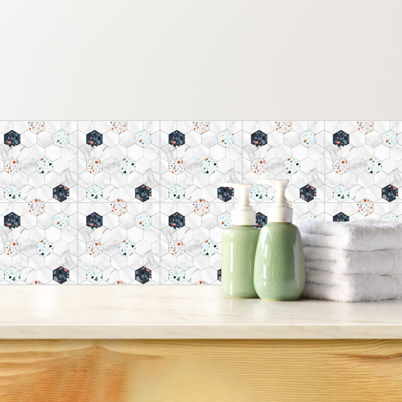 Pegatina de azulejo de estilo nórdico para oficina, hogar y baño, pegatina de fondo impermeable autoadhesiva de cristal, 10 Uds.