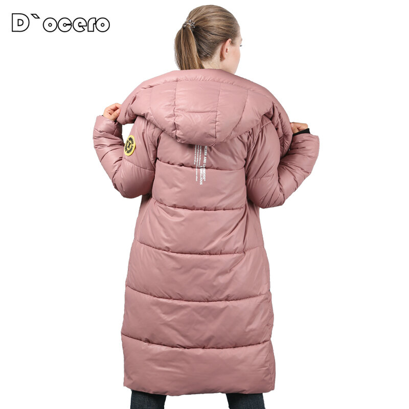 D`OCERO 2021 New Winter Jacket Women Casual Loose Contrasting Colors Warm Parkas Thick Plus Size Coat X-Long Hooded Outerwear