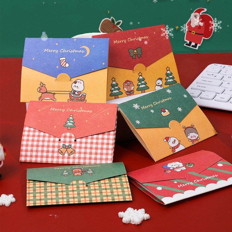 20Pcs/ Lot Kawaii Cartoon Christmas Series Greeting Card Envelope Diy Folding Small Card Message Card Holiday Party
