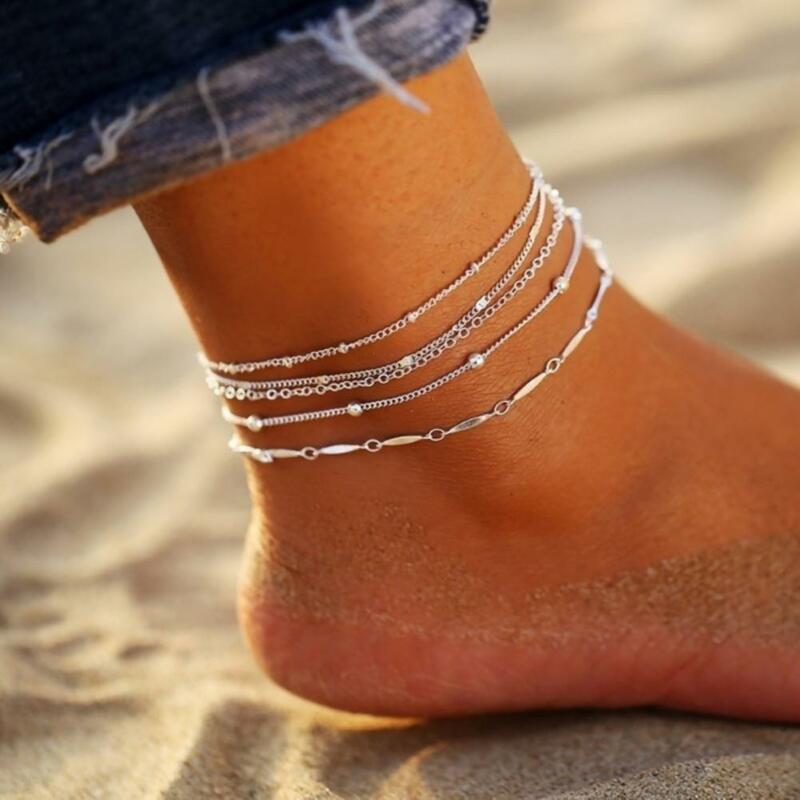 80% gorąca sprzedaż 5 sztuk/zestaw gorąca sprzedaż srebrny styl kolorów moda bransoletka na kostkę na nogę 2022 nowych moda lato plaża biżuteria na stopy