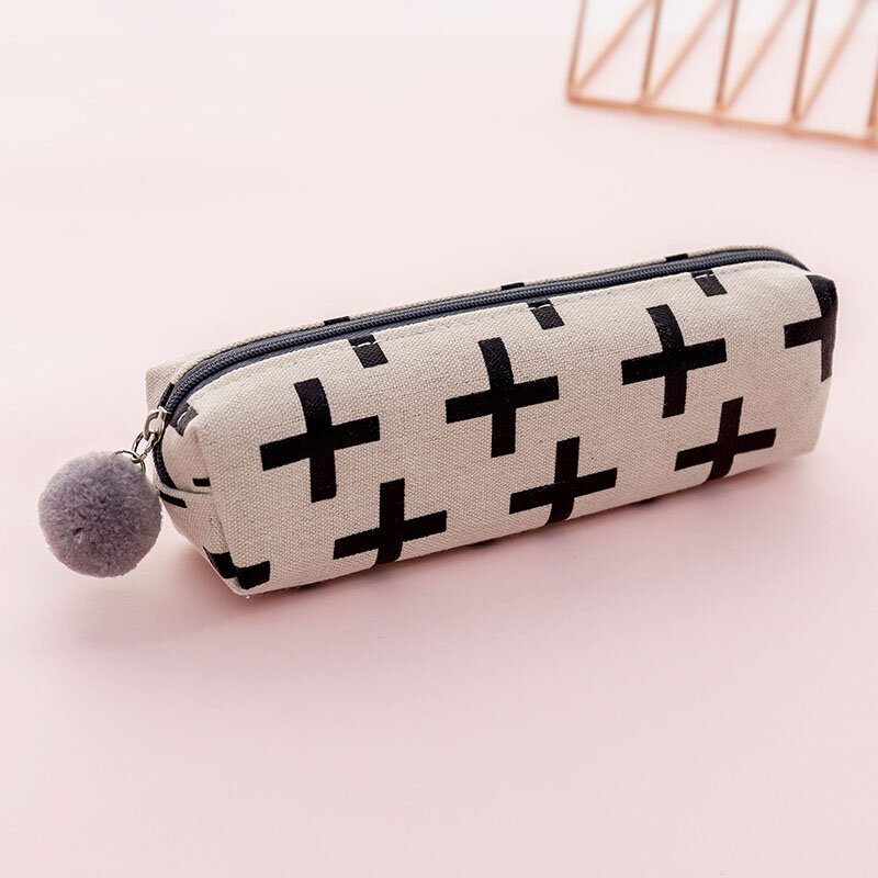 High Quality Canvas Stationery Pouch Pen Bag Plush Ball Cosmetic Bag 1PC Kids Gift Office Supplies Pencil Case Cute For Girls