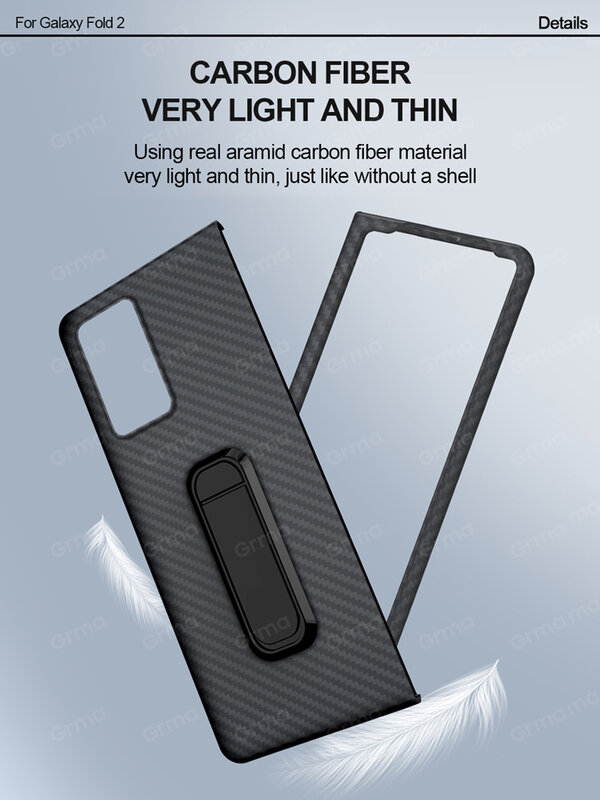 GRMA Original Real Pure Carbon Fiber With Holder Back Cover for Samsung Galaxy Z Fold2 Fold 2 5G Ultra Thin Shockproof Case