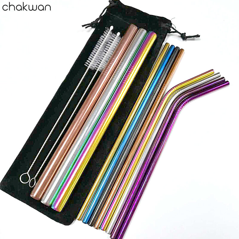 Metal Reusable 304 Stainless Steel Straws Straight Drinking Straw 12mm Wide Bubble Tea Boba Straw With Cleaning Brush Party Bar