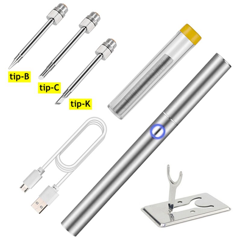 Portátil usb 5v 8w caneta ferro de solda kit com indicador led reparação microeletrônica ferramenta de ferro de solda com capa ferro suporte