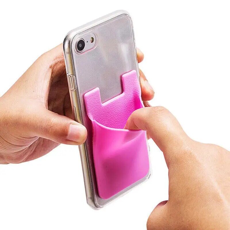 실리콘 휴대폰 뒷면 포켓 2 개, 10 가지 색상 여성 남성 카드 케이스, 부드러운 탄성 미끄럼 방지 휴대폰 스틱 접착 카드 홀더