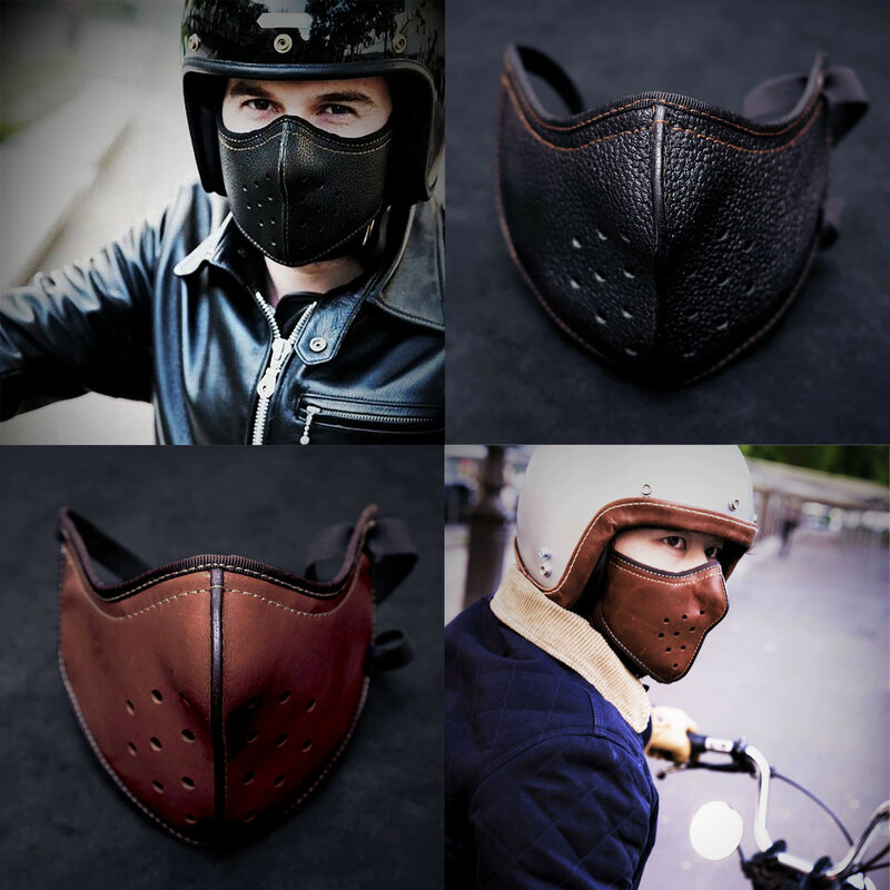 Mascarilla de cuero para motorista Unisex, máscara de media cara, antipolvo, para montar en bicicleta, Punk