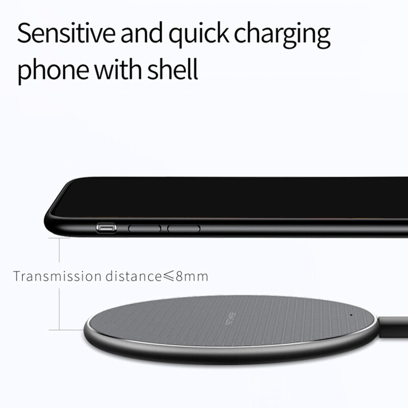Chargeur sans fil Ultra-fin 10W, charge rapide rond en alliage d'aluminium, adapté à iphone ,android, base de chargement