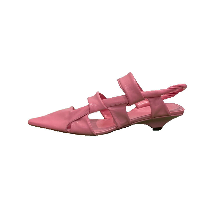 Baotou-Sandalias de tacón bajo con tiras cruzadas para mujer, zapatos informales hechos a mano, a la moda, con punta estrecha, 2021