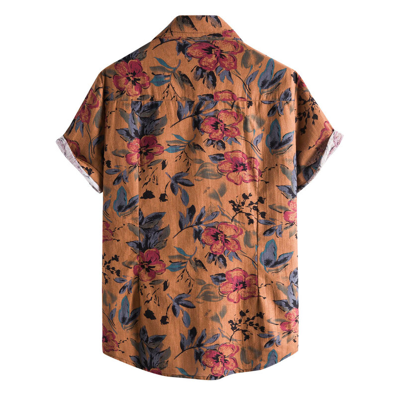 Camisas havaianas masculinas de verão 60 #2021, camisa casual com flores e manga curta, gola virada para baixo, roupas masculinas
