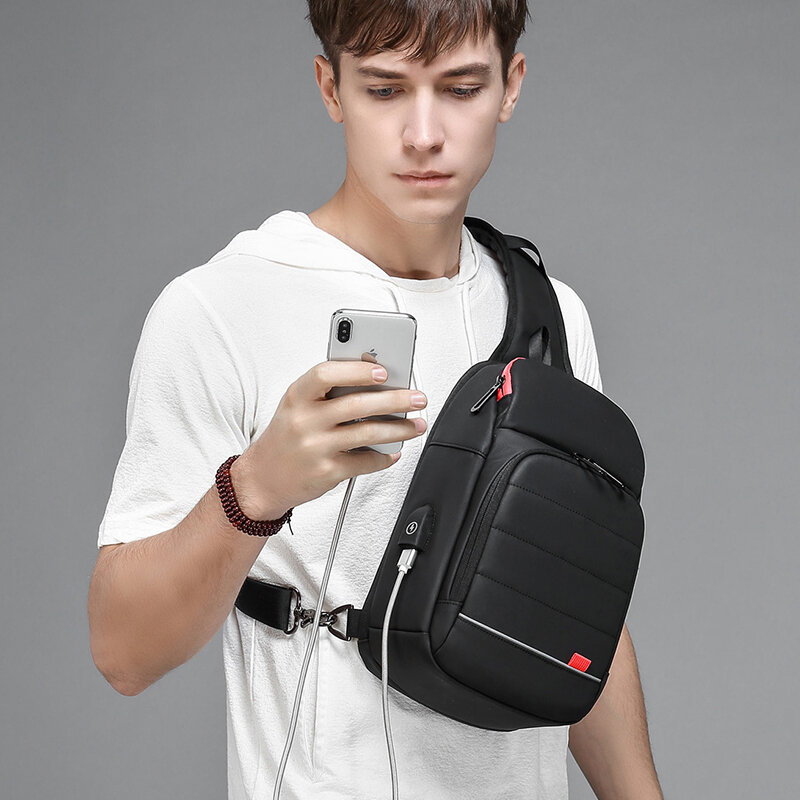 OZUKO-Bolso de hombro multifunción impermeable para hombre, bolsa de mensajero con carga USB, bandolera de viaje corto, de calidad