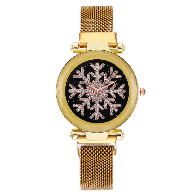 2020 gran oferta relojes de mujer reloj de pulsera magnético de lujo con copo de nieve superficie geométrica relojes de cuarzo con diamantes femeninos reloj mujer